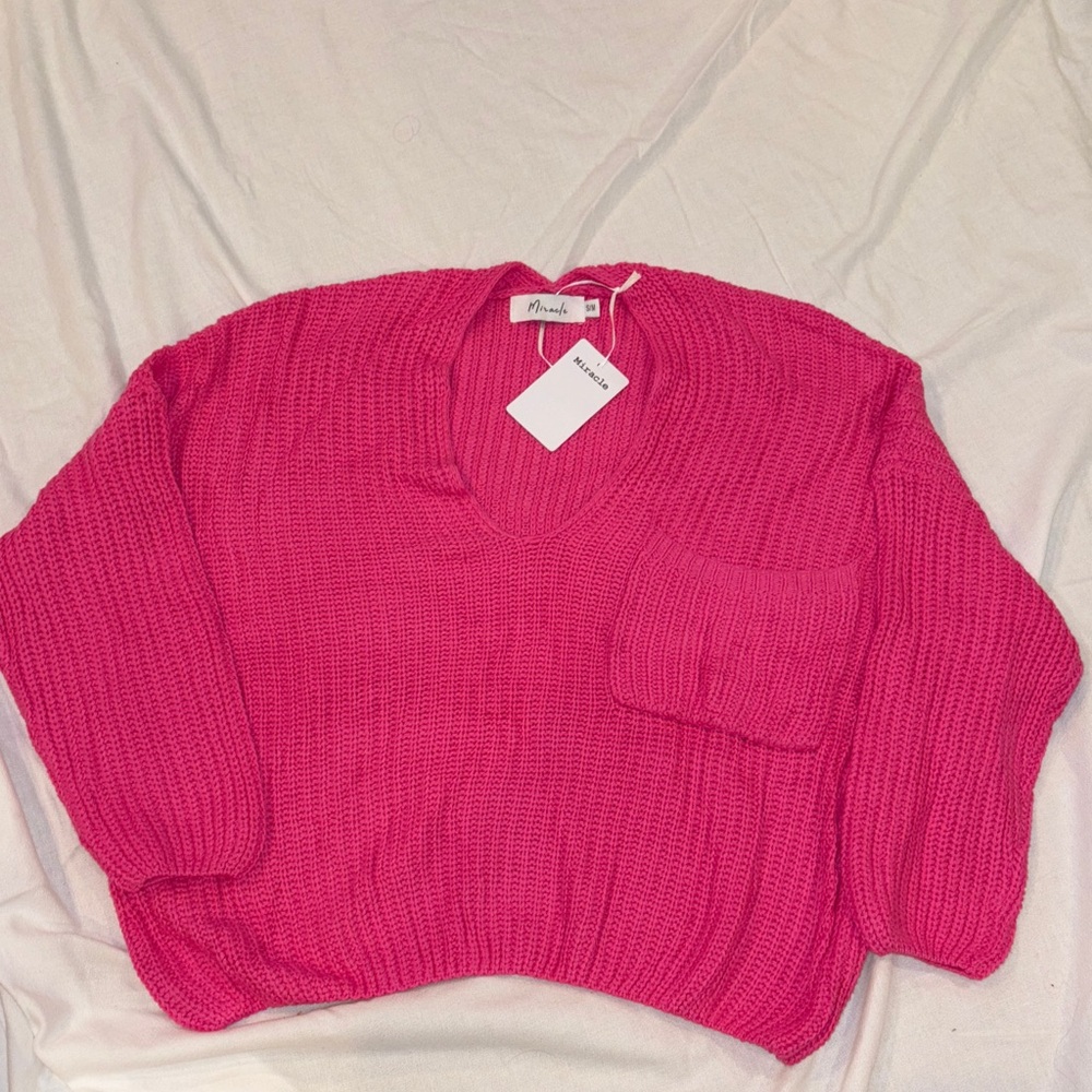 Miracle Bright Pink V-Neck Sweater